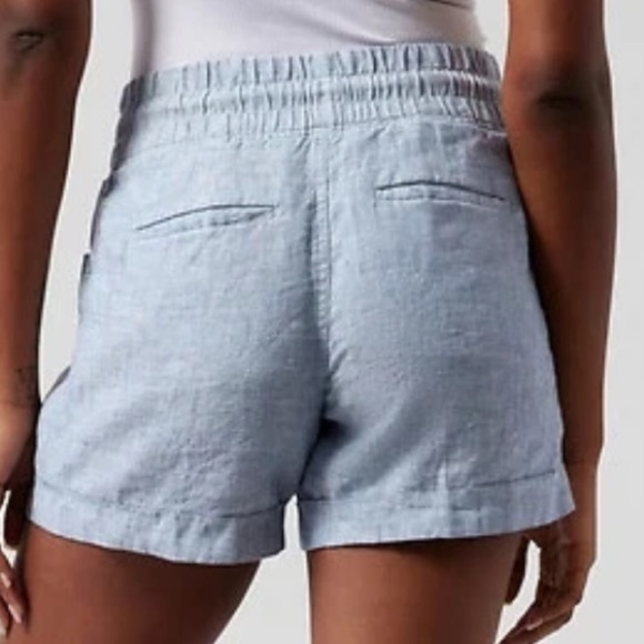 Athleta 100% Linen Cabo Shorts Pockets Pull On 4” Shorts Sz 2 Heathered Blue EUC - Picture 11 of 11